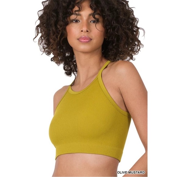 Zenana Ribbed High Neck Crop Top - Picture 2 of 5